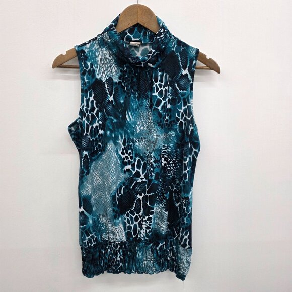 Vanity Womens Sleeveless Snakeskin Top L Teal/Black Mob Wife Indie Sleeze Y2K - Picture 3 of 11